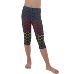 Germany Flag Hexagon Kids  Lightweight Velour Capri Leggings  by HermanTelo