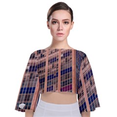 Low Angle Photography Of Beige And Blue Building Tie Back Butterfly Sleeve Chiffon Top by Pakrebo