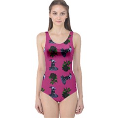 Gothic Girl Rose Pink Pattern One Piece Swimsuit by snowwhitegirl