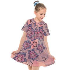 Flowers Orange Purple Warm Kids  Short Sleeve Shirt Dress by Bajindul