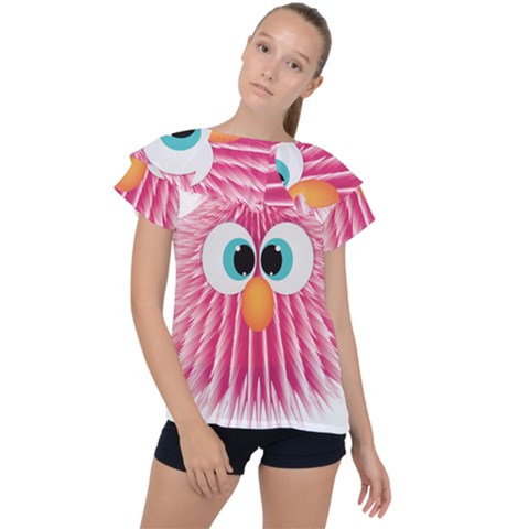 Bird Fluffy Animal Cute Feather Pink Ruffle Collar Chiffon Blouse by Sudhe