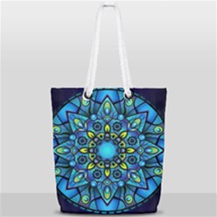 Mandala Blue Abstract Circle Full Print Rope Handle Tote (small) by Simbadda