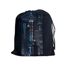 Lighted Tower Beside Building Drawstring Pouch (xl) by Simbadda