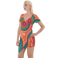 Background Texture Mosaic Short Sleeve Asymmetric Mini Dress by Simbadda