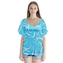 Scribble Reason Design Pattern V-neck Flutter Sleeve Top by Simbadda