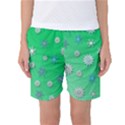 Snowflakes Winter Christmas Green Women s Basketball Shorts View1
