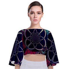 Fractal Artwork Abstract Background Art Pattern Tie Back Butterfly Sleeve Chiffon Top by Sudhe