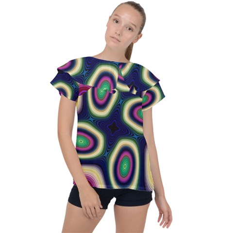 Abstract Artwork Fractal Background Art Pattern Ruffle Collar Chiffon Blouse by Sudhe