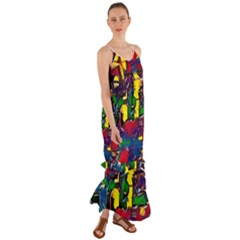 Colorful Shapes Abstract Painting                         Cami Maxi Ruffle Chiffon Dress by LalyLauraFLM