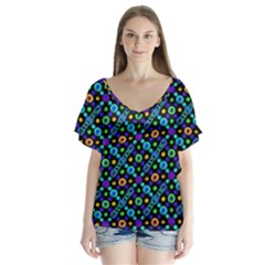 Have Fun Multicolored Text Pattern V-neck Flutter Sleeve Top by dflcprintsclothing