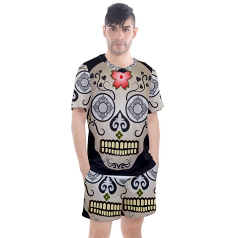 Skull Scary Art Digital Head Men s Mesh Tee And Shorts Set by Wegoenart