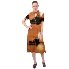 Digital Art Artwork Ship Boats Sea Keyhole Neckline Chiffon Dress by Wegoenart
