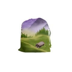 Digital Art Painting Landscape Drawstring Pouch (small) by Wegoenart