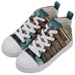 Architecture City Building Travel Kids  Mid-top Canvas Sneakers by Wegoenart