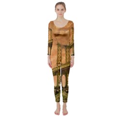 Architecture Buildings City Bridge Long Sleeve Catsuit by Wegoenart