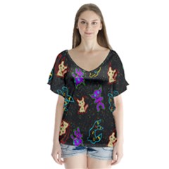 Mimi V-neck Flutter Sleeve Top by Mezalola