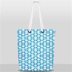 Fabric Geometric Aqua Crescents Full Print Rope Handle Tote (small) by Bajindul