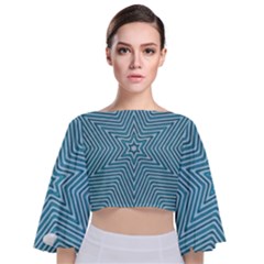 Lines Blue Repeating Textile Tie Back Butterfly Sleeve Chiffon Top by Wegoenart