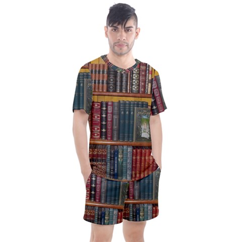 Books Library Bookshelf Bookshop Men s Mesh Tee And Shorts Set by Wegoenart