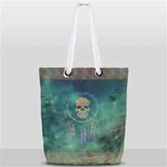 Dreamcatcher With Skull Full Print Rope Handle Tote (small) by FantasyWorld7