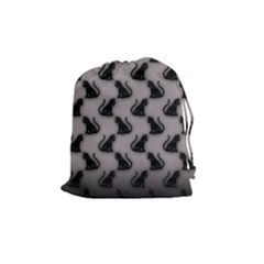 Black Cats On Gray Drawstring Pouch (medium) by bloomingvinedesign
