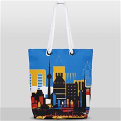 Architecture City House Window Full Print Rope Handle Tote (small) by Pakrebo