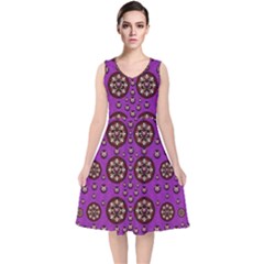 Hearts Of Metal And Flower Wreaths In Love V-neck Midi Sleeveless Dress  by pepitasart