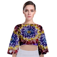Rainbow Chrysanthemum Tie Back Butterfly Sleeve Chiffon Top by bloomingvinedesign