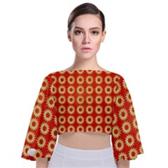 Wallpaper Illustration Pattern Tie Back Butterfly Sleeve Chiffon Top by Pakrebo