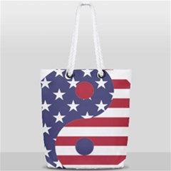 Yang Yin America Flag Abstract Full Print Rope Handle Tote (small) by Sapixe