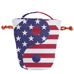 Yang Yin America Flag Abstract Drawstring Bucket Bag by Sapixe