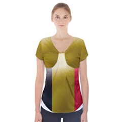Belgium Flag Country Europe Short Sleeve Front Detail Top by Sapixe