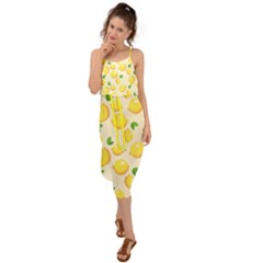Fruits Template Lemons Yellow Waist Tie Cover Up Chiffon Dress by Pakrebo