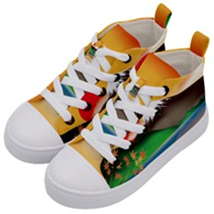 Mount Fuji Japan Lake Sun Sunset Kids  Mid-top Canvas Sneakers by Pakrebo