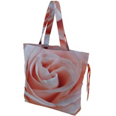 Soft Pink Rose Close Up Drawstring Tote Bag by bloomingvinedesign