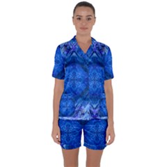 Boho Bohemian Hippie Tie Dye Cobalt Satin Short Sleeve Pyjamas Set by CrypticFragmentsDesign