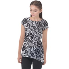Encaje Cap Sleeve High Low Top by Sobalvarro