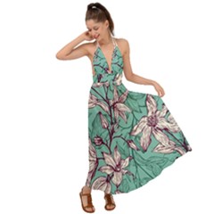 Vintage Floral Pattern Backless Maxi Beach Dress by Sobalvarro