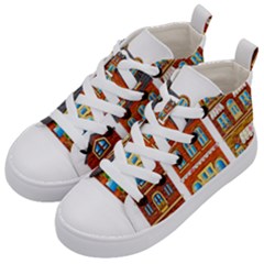 City Buildings Brick Architecture Kids  Mid-top Canvas Sneakers by Simbadda