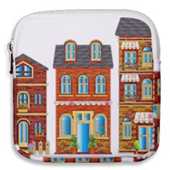 City Buildings Brick Architecture Mini Square Pouch by Simbadda