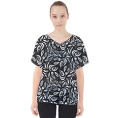 Fabric Pattern Flower V-neck Dolman Drape Top by Bajindul