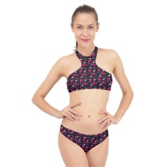 Cherries An Bats Black High Neck Bikini Set by snowwhitegirl