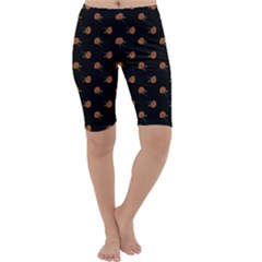 Peach Rose Black Cropped Leggings  by snowwhitegirl