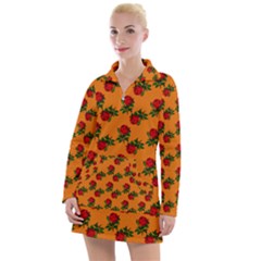 Red Roses Orange Women s Long Sleeve Casual Dress by snowwhitegirl