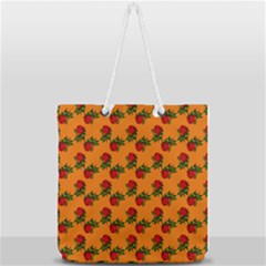 Red Roses Orange Full Print Rope Handle Tote (large) by snowwhitegirl