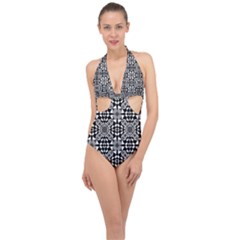 Fabric Geometric Shape Halter Front Plunge Swimsuit by HermanTelo
