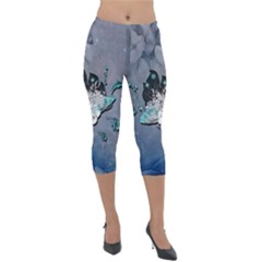 Sport, Surfboard With Flowers And Fish Lightweight Velour Capri Leggings  by FantasyWorld7