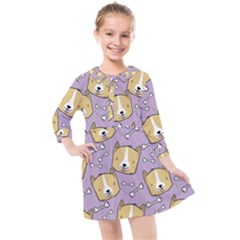 Corgi Pattern Kids  Quarter Sleeve Shirt Dress by Sudhe