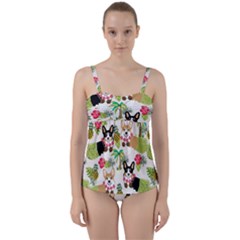 Corgis Pattern Twist Front Tankini Set by Sudhe