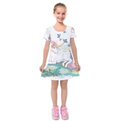 Illustration Vector Unique Unicorn Kids  Short Sleeve Velvet Dress by Sudhe